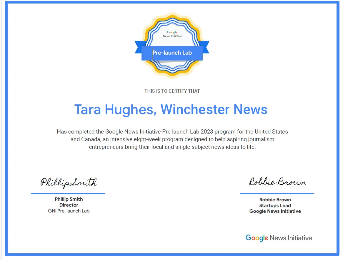 Winchester News president completes Google News Initiative